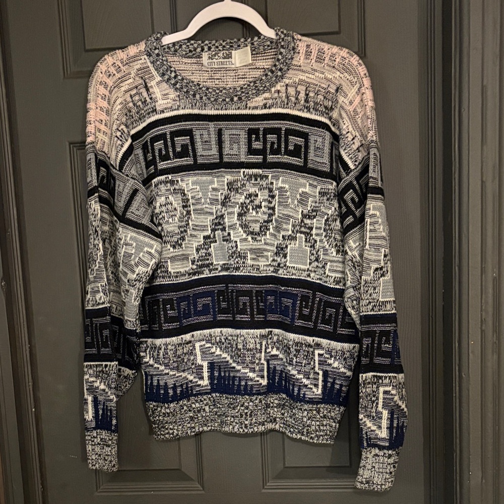 Vintage City Streets Navy and White Geometric Sweater